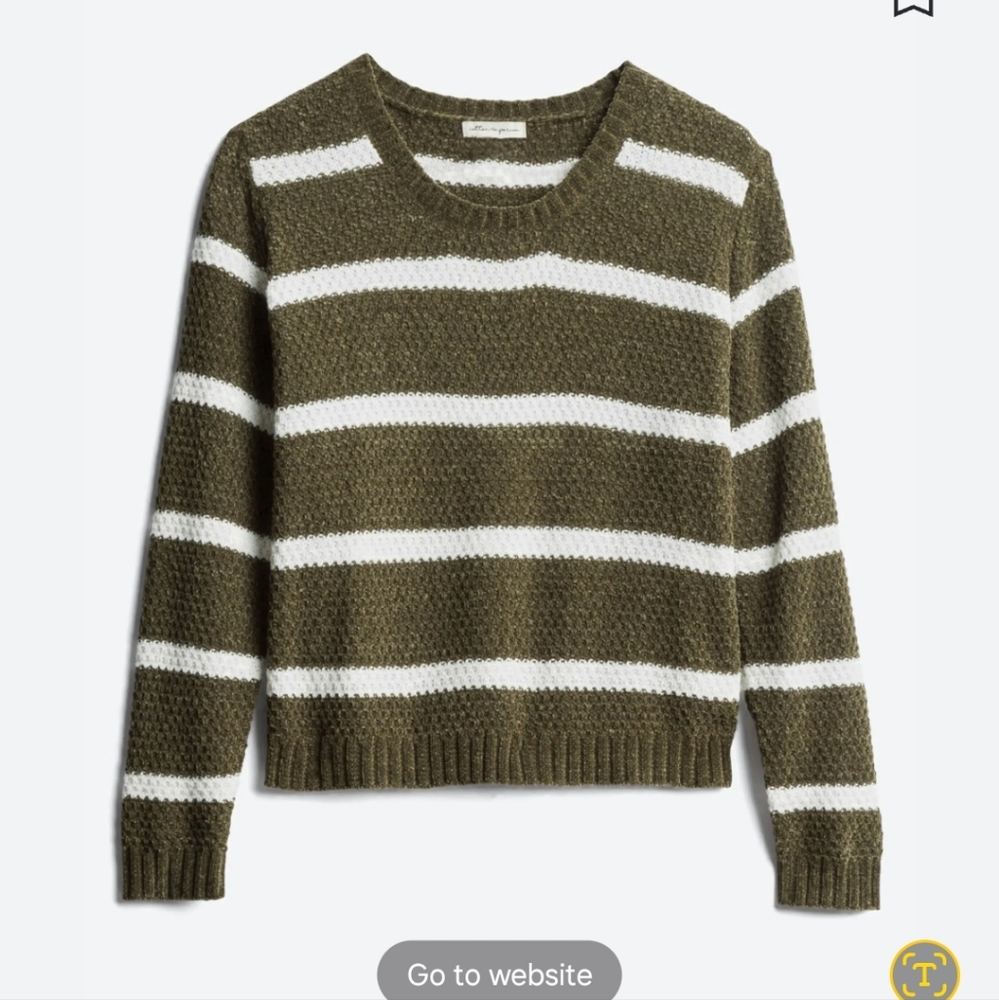 Women's, Crop Sweater, Army Green and White Striped , Size. Lg. NEW